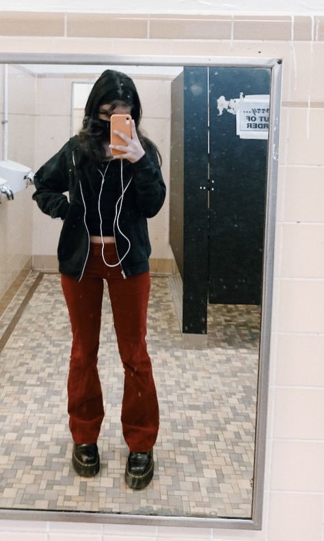 Outfits With Red Corduroy Pants, Red Courderoy Pants Outfit, Low Rise Corduroy Pants Outfit, Fall Red Corduroy Jeans, Low Rise Courdoroy Pants, Red Pants, Red Shirt, Corduroy Pants, Red Outfit