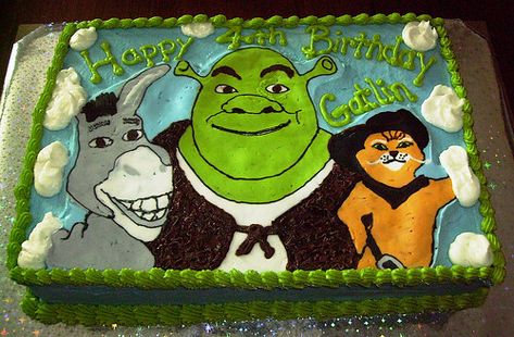 Shrek Birthday Cake, Shrek Birthday, Shrek Cake, Shrek Party, Shrek Donkey, Lincoln Birthday, Vintage Cakes, 21st Birthday Cakes, Square Cake