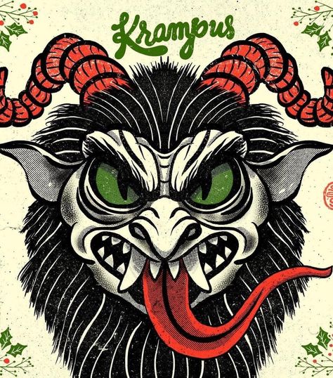 Krampus Wreath, Krampus Painting, Krampus Drawing, Creepy Christmas Art, Krampus Art, Old School Ink, Christmas Horror, Creepy Christmas, Dark Christmas