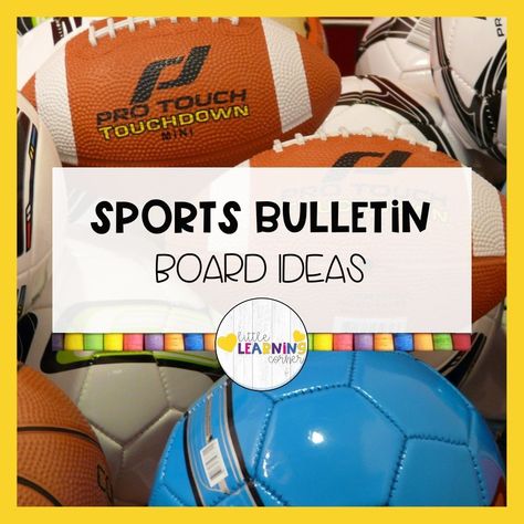 Motivate your kids and transform your classroom with these sports bulletin board ideas. Plus, motivational posters are... #bulletinboards #sports Sports Related Bulletin Boards, One Team One Goal Bulletin Board, Athletics Bulletin Board, Sports Bulletin Boards Team Theme, Sports Themed Bulletin Boards Elementary, Ball Study Creative Curriculum Bulletin Board, Ball Bulletin Board Preschool, Track And Field Bulletin Board Ideas, Sports Theme Bulletin Board Ideas