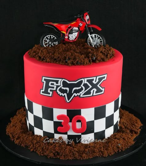 Fox Racing Birthday Party, Fox Racing Cake, Racing Birthday Cake, Moto Cake, Motor Cake, Motocross Cake, Bolo Motocross, Motorcycle Birthday Cakes, Motocross Birthday Party