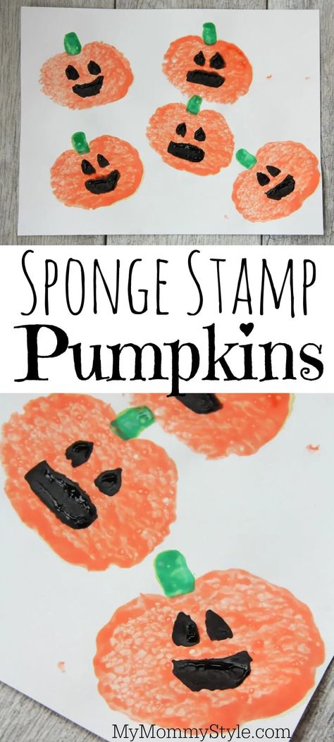 These pumpkin sponge stamps were an easy craft that your little angel will love! You only need a few supplies and they don’t take too long to make, but it’s fun and your child can customize each pumpkin to fit their personality. We used bits of the leftover sponge to make the eyes and mouths for the faces, but you could also wait for the paint to dry and color them on with markers. You could also use fingers dipped in paint. Sponge Art, Diy Pumpkin, Mommy Style, Pumpkin Crafts, Colorful Leaves, Easy Diy Crafts, A Pumpkin, Diy Crafts For Kids, Halloween Crafts