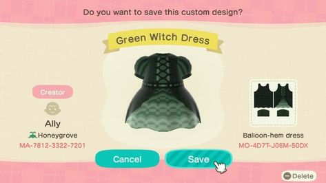 Anch Custom Designs, Witch Tumblr, Dress Creator, Codes Acnh, Animal Crossing Design Codes, Animal Crossing Island Inspo, Code Clothes, Acnh Design Codes, Animal Crossing Qr Codes Clothes