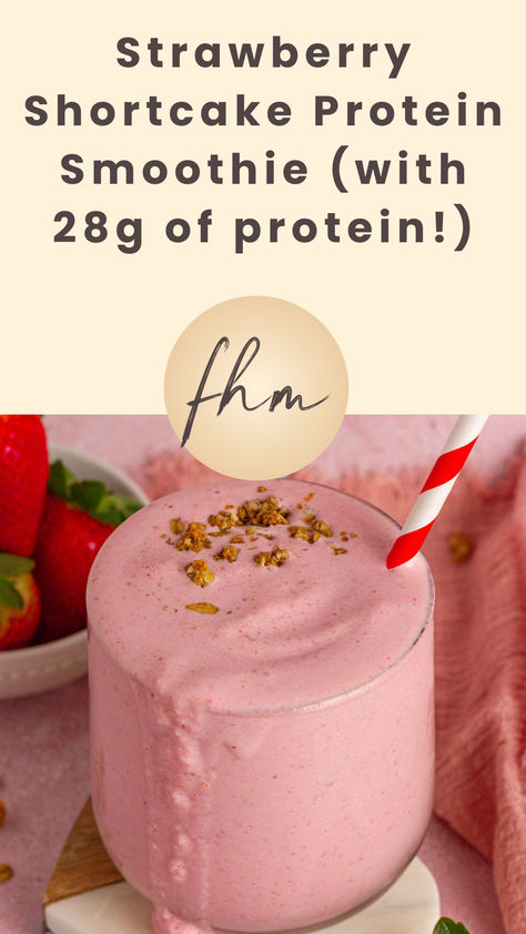 Our Strawberry Shortcake Protein Smoothie is a refreshing blend of frozen strawberries, creamy milk, vanilla protein powder, and a yummy granola crunch! Protein Smoothie Strawberry, Strawberry Protein Shake, Healthy Macros, Strawberry Protein Smoothie, Healthy High Protein Recipes, Refreshing Snacks, Pure Protein, Healthy High Protein Meals, Granola Cereal