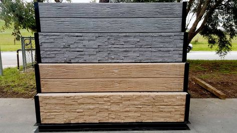 Concrete Sleepers in Melbourne (1.8m, 2m & 2.4m) Stacked Stone & Wood Grain Patterns | Sunset Sleepers™ Concrete Sleeper Retaining Walls, Sleeper Retaining Wall, Concrete Sleepers, Wall Concrete, Retaining Walls, Stacked Stone, Retaining Wall, Wood Grain, Molding