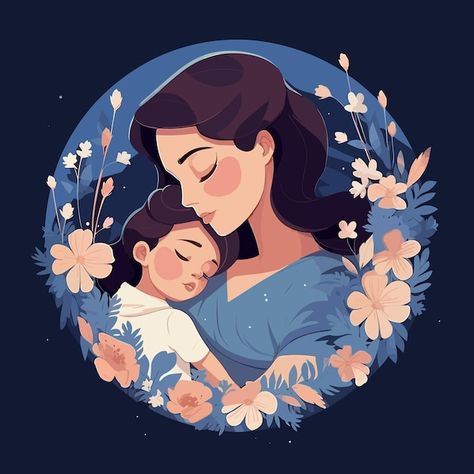 A cartoon drawing of a mother and her ba... | Premium Vector #Freepik #vector #mothers-day-card #mothers-day #mother-illustration #mothers-day-poster Mother Daughter Digital Art, Mom And Daughter Anime Art, Cute Mother Daughter Drawing, Poster For Mothers Day, Mother Daughter Drawing Ideas, Mothers Day Cartoon Pictures, Cute Mothers Day Paintings On Canvas, Painting On Mother's Day, Mom And Daughter Art Illustrations