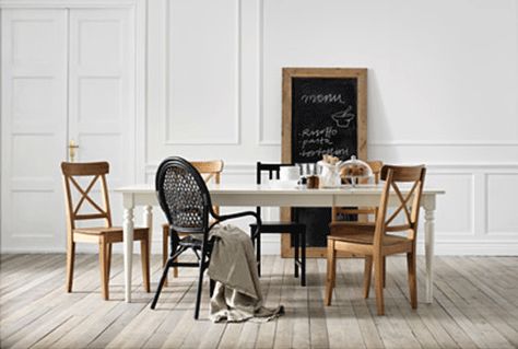 IKEA - mix and match dining chairs Ikea Commercial, Floral Accent Chairs, Frame Wainscoting, Picture Frame Wainscoting, Traditional Dining Chairs, Nordic Interiors, Sitting Room Chairs, Woven Dining Chairs, Ikea Catalog