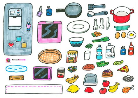 Paper Doll Food Drawing, Paper Doll Kitchen, Paper Doll House Kitchen Printable, Paper Doll House Printable Templates Book, Barbie Food Printables Doll Crafts, Quite Book Printable Doll, Printable Quiet Book, Printable Paper Toys Templates, Sarah Wilson