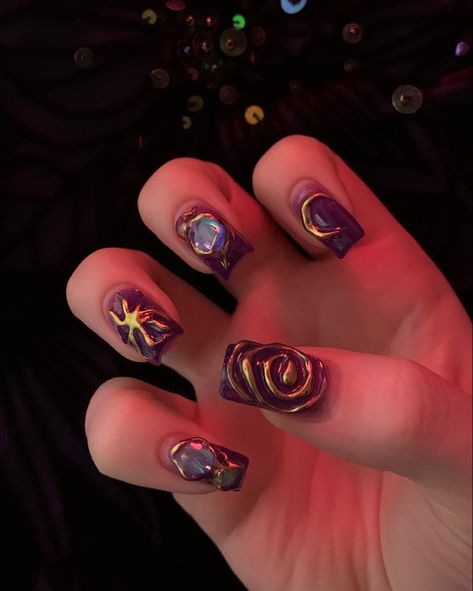 𝑛𝑎𝑖𝑙𝑠: 𝑜𝑘𝑎𝑦𝑛𝑜𝑔𝑡𝑖  ➵ whimsigoth grunge nails inspo Whimsigoth Nails Short, Whimsy Goth Nails, Whimsigoth Nails, Amethyst Nails, Ethereal Nails, Earthy Nails, Witch Nails, Witchy Nails, Gel Powder