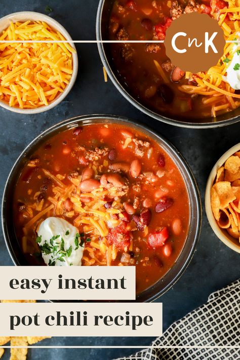 Instant Pot Chili is packed with beef, beans, tomatoes, and spices for the easiest, most flavorful recipe any night of the week. Ready in just 30 minutes, you get that slow simmered flavor you love, in much less time thanks to the pressure cooker. Easy to customize and perfect for busy weeknights! Flavorful Chili Recipe, Instant Pot Chili Recipe, Instant Pot Chili, Ground Beef Chili, Winter Dinners, The Best Soup, Best Chili Recipe, Flavorful Dinner, Seasonal Cooking