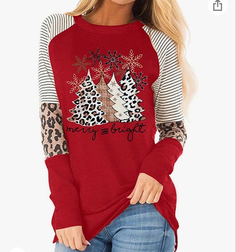 Merry And Bright Shirt, Merry Christmas Graphic, T Shirt Womens, Striped Sleeve, Christmas T Shirt, Merry And Bright, Graphic Tee, Leopard Print, Christmas