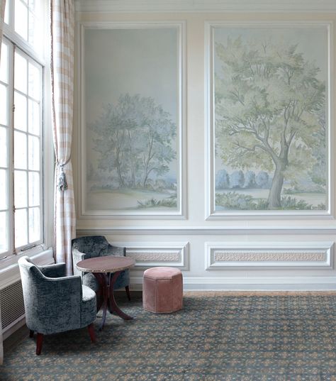 Susan Harter, Framed Wallpaper Panels, Dining Room Murals, Minimalist Dining Room, Scenic Wallpaper, Framed Wallpaper, Elegant Dining Room, Wallpaper Panels, Tile Design