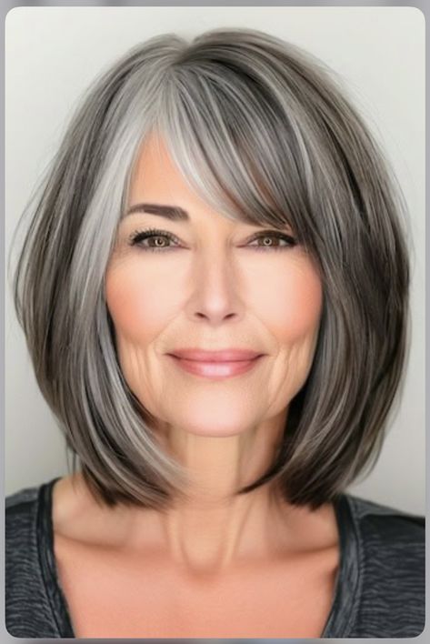 Dark Salt And Pepper Hair, Salt Pepper Hair Going Gray, Salt And Pepper Highlights Going Gray, Salt And Pepper Hair Bob, Low Lights For Gray Hair Short, Salt And Pepper Hair With Bangs, Salt And Pepper Bob Haircut, Salt And Pepper Hair Over 50, Gray Bob With Bangs