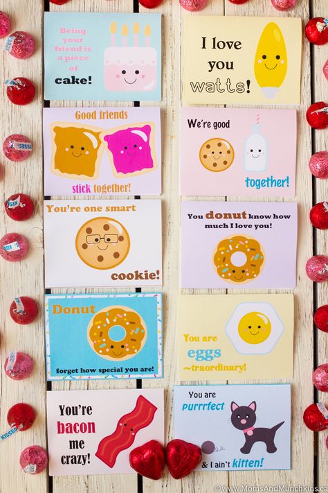 Punny Valentines - Free Printables for a classroom party or for your significant other on Valentine's Day. Includes treat ideas for each card too! Valentine Jokes, Valentines Day Puns, Cheesy Valentine, Valentines Puns, Punny Valentines, Printable Valentines Cards, Valentine's Day Printables, Valentines Printables Free, Treat Ideas