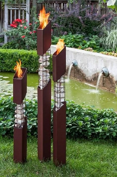 Garden Torch, Fire Torch, Outdoor Torches, Metal Sculptures, Fire Features, Have Inspiration, Garden Yard Ideas, Corten Steel, Garden Structures