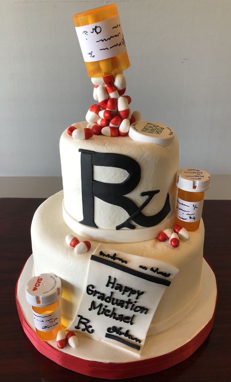 Pharmacy Prescription Graduation Cake - Adrienne & Co. Bakery Doctor Retirement Party Decorations, Pharmacist Graduation Cake, Pharmacy Party Ideas, Pharmacy School Graduation Party Ideas, Pharmacy Graduation Party Ideas, Pharmacist Cake Ideas, Pharmacy Cake Ideas, Pharmacist Graduation Party, Pharmacy Cake Design