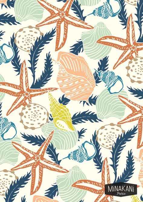 Starfish Drawing, Beachy Prints, Beachy Wallpapers, Nautical Prints, Shark Pattern, Coral Pattern, Textile Prints Design, Textile Pattern Design, Padang