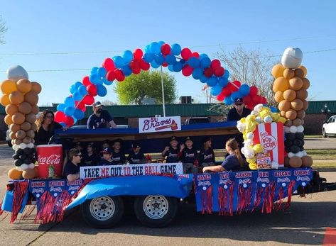 Baseball Themed Parade Floats, Popcorn Parade Float Ideas, Baseball Christmas Float Ideas, Baseball Opening Day Ideas, Little League Opening Day Ideas, Baseball Float Ideas Parade, Opening Day Baseball Ideas, Baseball Parade Float, Parade Float Ideas Baseball