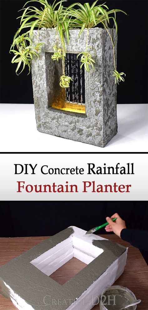 How to Make a Concrete Water Fountain Pot. It's an awesome Concrete Project You Can Make at Home !! In this tutorial, I show you how to make awesome Awesome Waterfall Fountain using mainly a cement and Sand. It’s fun to make and you can use it as an awesome decoration.  Do it yourself, how to make waterfall fountain pot of cement, how to build a concrete water fountain pot decoration, homemade waterfall fountain pot, wonderful recycle DIY craft, easy recycled project, DIY creative ways to reuse Diy Fountain Ideas Indoor, Diy Wall Fountain Indoor, Diy Indoor Fountain Waterfall, Easy Diy Water Fountain, Homemade Water Fountains How To Make, Diy Concrete Water Feature, Cement Crafts Diy Garden, Cement Fountain Diy, Diy Concrete Water Fountain