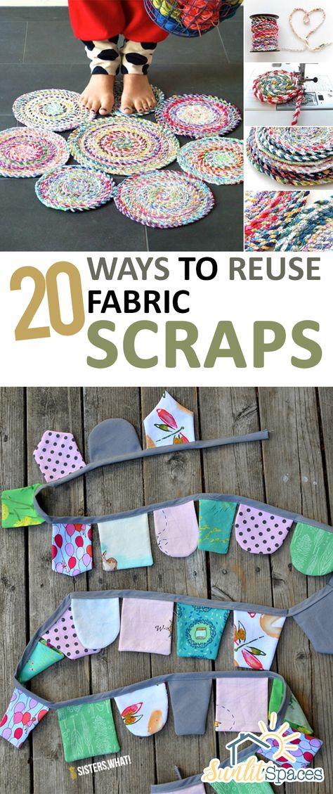 20 Ways to Reuse Fabric Scraps – Sunlit Spaces | DIY Home Decor, Holiday, and More Sewing Projects Simple, Things To Do With Fabric, Repurpose Fabric, Quick Sewing Projects, Fabric Scrap Crafts, Simple Sewing Projects, Scrap Crafts, Reuse Fabric, Sell Easy