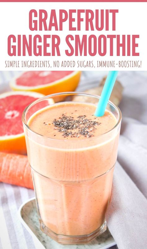 Ginger Smoothie Recipes, Grapefruit Smoothie, Grapefruit Recipes, Citrus Smoothie, Ginger Smoothie, Superfood Smoothie, Ginger Recipes, Good Smoothies, Fruit Dishes