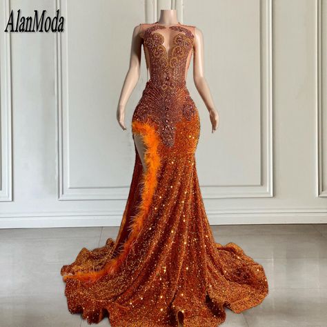 Change Time, Mermaid High, Prom Dresses Sparkly, Orange Prom Dresses, Mermaid Gown Prom, Beaded Mermaid, Gorgeous Prom Dresses, Long Prom Dresses, Dress Orange