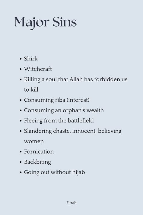 Major Sins In Islam, List Of Sins, Quick Saves