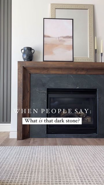 Solid Surface Fireplace Surround, Black Brick Wood Stove, Vertical Tile Fireplace Surround, Peppercorn Fireplace Wall, Fireplace With Slate Surround, Stone Behind Tv, Black Diamond Quartzite, Black Cement Fireplace, Black Stacked Stone Fireplace