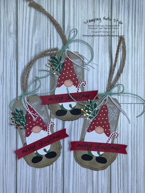 Stampin Up Kindest Gnomes, Kindest Gnomes, Christmas Tags Handmade, Birthday Tag, Christmas Gift Tags Handmade, Stampin Up Birthday Cards, Gnome Gift, Birthday Tags, Gnome Christmas