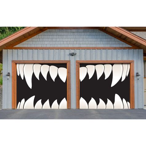 The Holiday Aisle Halloween Scary Teeth Door Mural | Wayfair Halloween Mural, Garage Halloween, Halloween Outdoors, Scary Teeth, Monster Teeth, Halloween Garage Door, Halloween Garage, Halloween Front Door Decorations, Garage Door Decor