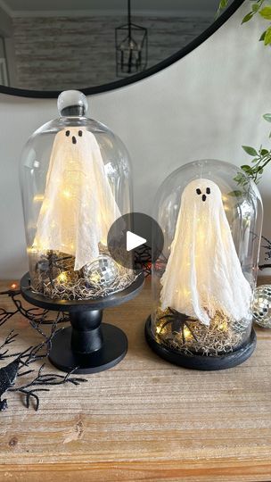 Halloween Snowglobe, Halloween Decorations Diy Dollar Tree, Styrofoam Ball Crafts, Diy String Lights, Ghost Diy, Black Spray Paint, Styrofoam Ball, Glass Cloche, Halloween Magic