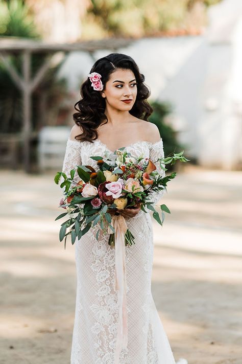 2019 Fall wedding? This Southern California Spanish Style Bride will knock you off your feet! Corals, rust and deep red. Amazing! Mexican Lace Wedding Dress, Mexican Wedding Dress Traditional, Mexican Style Wedding Dress, Fall Mexican Wedding, Wedding Dress Mexican, Spanish Style Wedding Dress, Mexican Wedding Ideas, Traditional Mexican Wedding Dress, Spanish Wedding Dress