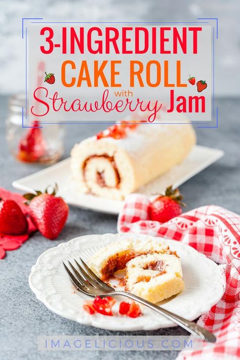 White Cake Roll, Strawberry Jam Desserts, Red And White Cake, Jelly Rolls Recipe, 3 Ingredient Cakes, Jelly Roll Cake, Strawberry Roll Cake, Russian Cakes, Cake Roll Recipes