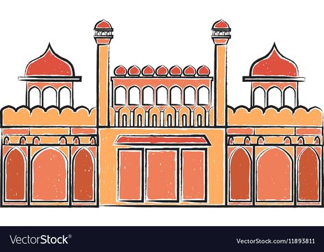 Red Fort Drawing Sketch, Red Fort Drawing Easy, Red Fort Painting, Red Fort Illustration, Red Fort Sketch, Red Fort Drawing, Fort Drawing, Kids Painting Class, Practice Sketching