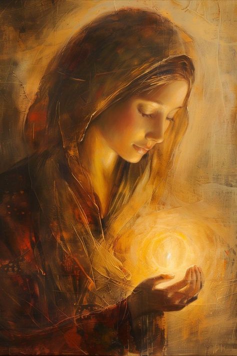 Glowing Orb, Divine Love, Mary Magdalene, Golden Light, Art Download, Religious Art, Vintage Painting, Art