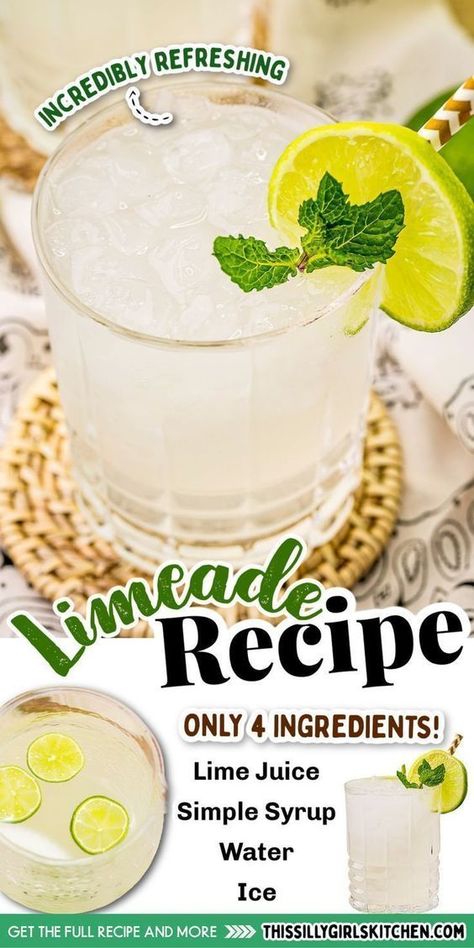 Easy Limeade Recipe- This Silly Girl's Kitchen Fresh Veggie Recipes, Pink Lemonade Recipes, Limeade Recipe, Yummy Summer Drinks, Make Simple Syrup, Lime Recipes, Recipe Cover, Refreshing Summer Drinks, Easy Drink Recipes