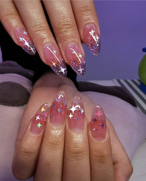 Nails Buchonas, Glitter Jelly Nails, Colourful Nail, College Nails, Confetti Nails, Cute Simple Nails, Transparent Nails, Really Cute Nails, Cute Gel Nails