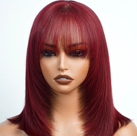 I mean, who needs a bad hair day when you can just slap on this 99J fringed wig with layers and call it a day? Check it out by visiting the link in the comment section. #redhair #bellahaircrownz #fypシ #followforfollowback #wigs Red Colored Hair, Wig With Layers, 16 Inch Hair, Straight Bob Wig, Brazilian Curly Hair, Olive Oil Hair, Bella Hair, Straight Bob, Curly Human Hair Wig