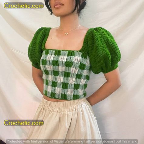 "Kawaii Crochet Carrot Toys"Kawaii Crochet Bubble Tea Plushies"Kawaii Crochet Snowflake Patterns" Girl Streetwear, Blouse Tops Designs, Crop Top Y2k, Bubble Sleeve Top, Streetwear Girl, Frock Patterns, Plaid Crop Top, Crochet Summer Tops