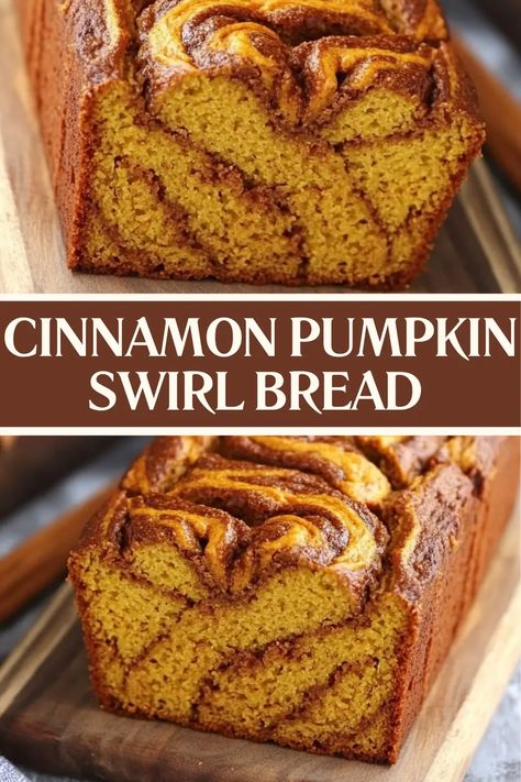 This Cinnamon Pumpkin Swirl Bread recipe is a fall favorite! Moist pumpkin bread with a cinnamon sugar swirl that looks stunning and tastes amazing. Perfect for breakfast, dessert, or a snack, and so easy to make! Save this pin to try out this cozy autumn recipe, and don’t forget to share your results! 🍁 Pumpkin Bread With Cinnamon Swirl, Pumpkin Bread Sour Cream, Pumpkin Cinnamon Bread Recipe, Pumpkin Cinnamon Swirl Bread, Savory Pumpkin Bread, Cinnamon Crunch Bread, Cinnamon Swirl Pumpkin Bread, Cinnamon Sugar Crunch Pumpkin Bread, Cinnamon Swirl Bread Machine