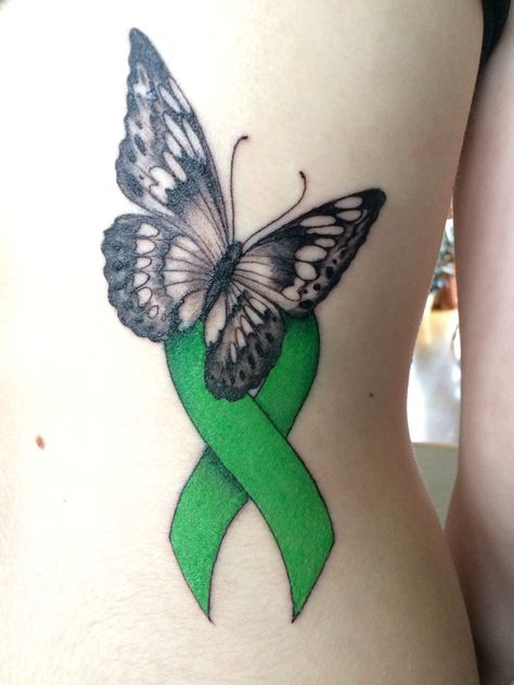 Green Ribbon Tattoo, Liver Tattoo, Orange Ribbon Tattoo, Kidney Tattoo, Butterfly Semicolon Tattoo, Mental Health Ribbon, Butterfly Semicolon, Kidney Awareness, Awareness Tattoos