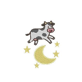 Moon Embroidery Design, Cow Embroidery Design, Cow Jumping Over The Moon, Cow And Moon, Embroidery Nursery, Cow Jumping, Cow Embroidery, Cross Embroidery Designs, Moon Embroidery