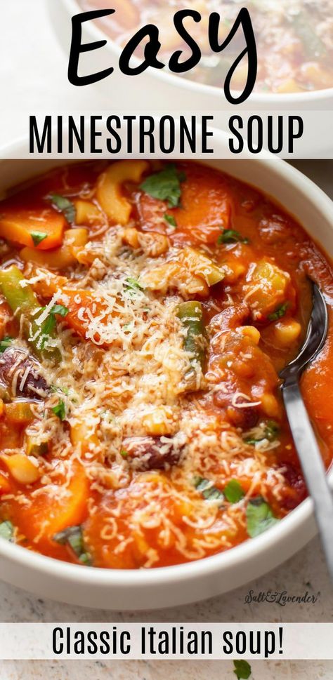 Warm up your soul with a bowl of this hearty homemade minestrone soup delight. Packed with fresh vegetables, tender beans, and a medley of herbs, this comforting soup is perfect for cozy nights in. Whether you're looking for a nourishing meal or a delicious way to use up pantry staples, this minestrone is sure to satisfy. Easy to make and full of flavor, it's a family favorite that brings everyone to the table. Enjoy the taste of Italy in every spoonful and savor the simple pleasures of homemade goodness. Minestrone Soup Recipe Italian, Easy Minestrone Soup, Minestrone Soup Easy, Au Gratin Potato Recipes, Minestrone Soup Recipe, Comforting Soup, Potatoes Au Gratin, Italian Soup, Classic Italian Dishes