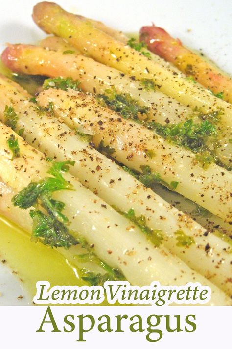 How To Grill Asparagus, Grill Asparagus, White Asparagus Recipes, Spring Side Dishes, Herb Vinaigrette, Grilled Asparagus Recipes, Lemon Asparagus, Asparagus Recipes, White Asparagus