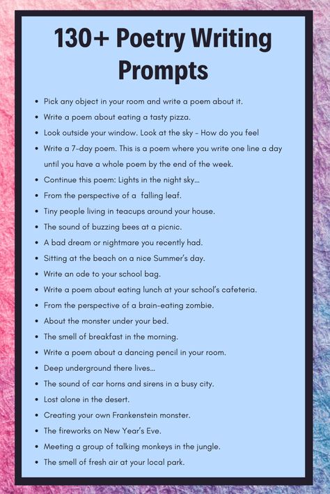 Collection of over 130 poetry writing prompts for middle school students and even grown-ups. See our master list of poetry prompts now. Poems Ideas Aesthetic, English Writing Prompts, Write About Yourself Ideas, Writing Challenge Poetry, Poems Writing Ideas, How To Make A Poem Ideas, How To Write A Poetry, Writing Poems Challenge, What To Write Poems About