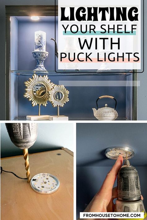 If you're wondering how to add elegance to your room, this easy tutorial on how to install shelf lighting using puck lights might help! It is not as hard as you might think! Diy Glam Decor, Shelf Lights, Diy Decorating Ideas, Diy Furniture Makeover Ideas, Lights Diy, House To Home, Sewing Room Storage, Diy Furniture Redo, Light Lamps