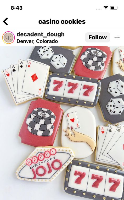 Playing Card Cookies, Casino Cookies Decorated, Senior Tea, Boyfriend Scrapbook, Gender Reveal Cookies, Sugar Sugar, Cookie Designs, Game Night, Deck Of Cards