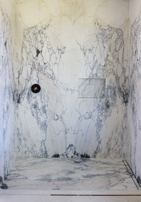 Sarah Sherman Samuel:Mandy Moore Master Bathroom Design | Sarah Sherman Samuel Statement Marble, Sarah Sherman, Sarah Sherman Samuel, Master Shower, Vanity Area, Custom Vanity, Mandy Moore, Marble Slab, Marble Bathroom