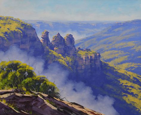 Graham Gercken, Aboriginal Australia, Blue Mountains Australia, Impressionism Landscape, Australian Landscape, Impressionist Artists, Impressionist Landscape, Outdoor Paint, Three Sisters