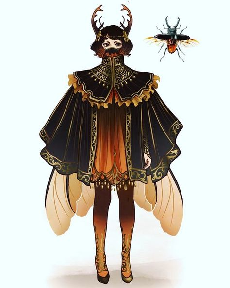 Hannah Alexander Artwork, Hannah Alexander, Beetle Girl, Stag Beetle, Creative Drawing Prompts, Creative Halloween Costumes, Fairy Costume, Creature Concept, Fairy Art